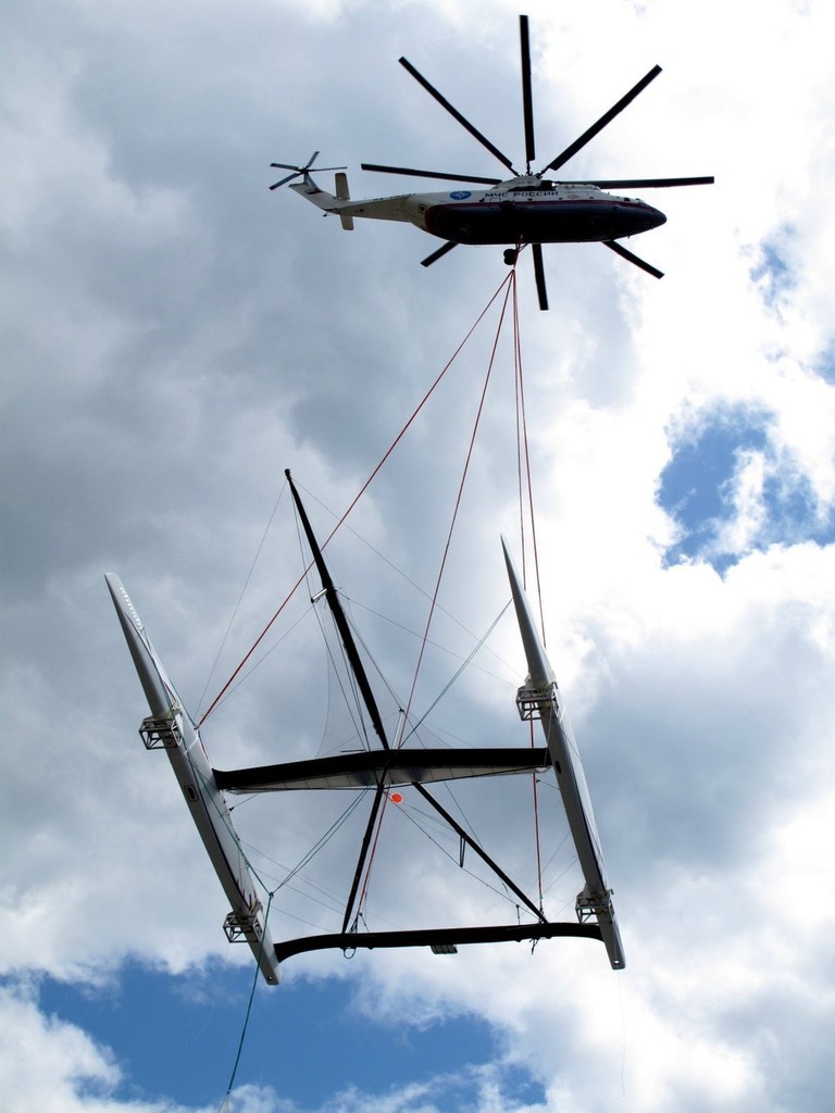 Alinghi 5 flies - showing off her beam layout © Philippe Chaplin