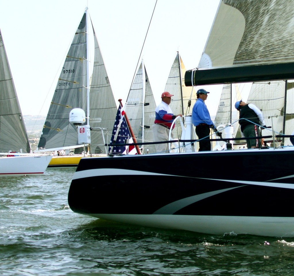 Dennis Conner (l.) nailed the Maxi start  - Newport Ocean Sailing Association’s 61st race to Ensenada  © Rich Roberts http://www.UnderTheSunPhotos.com