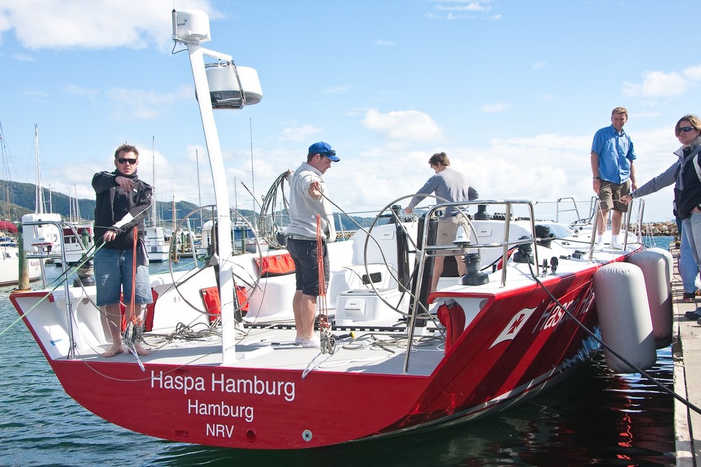 Hakes Marine staff almost at the end of another successful project. - Launch of Haspa Hamburg © Adrian Rumney