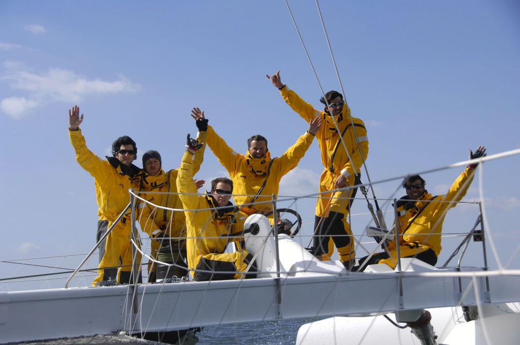 L’Hydroptere crew from the record breaking runs on 4 April photo copyright Arnaud Pilpre / Sea & Co taken at  and featuring the  class