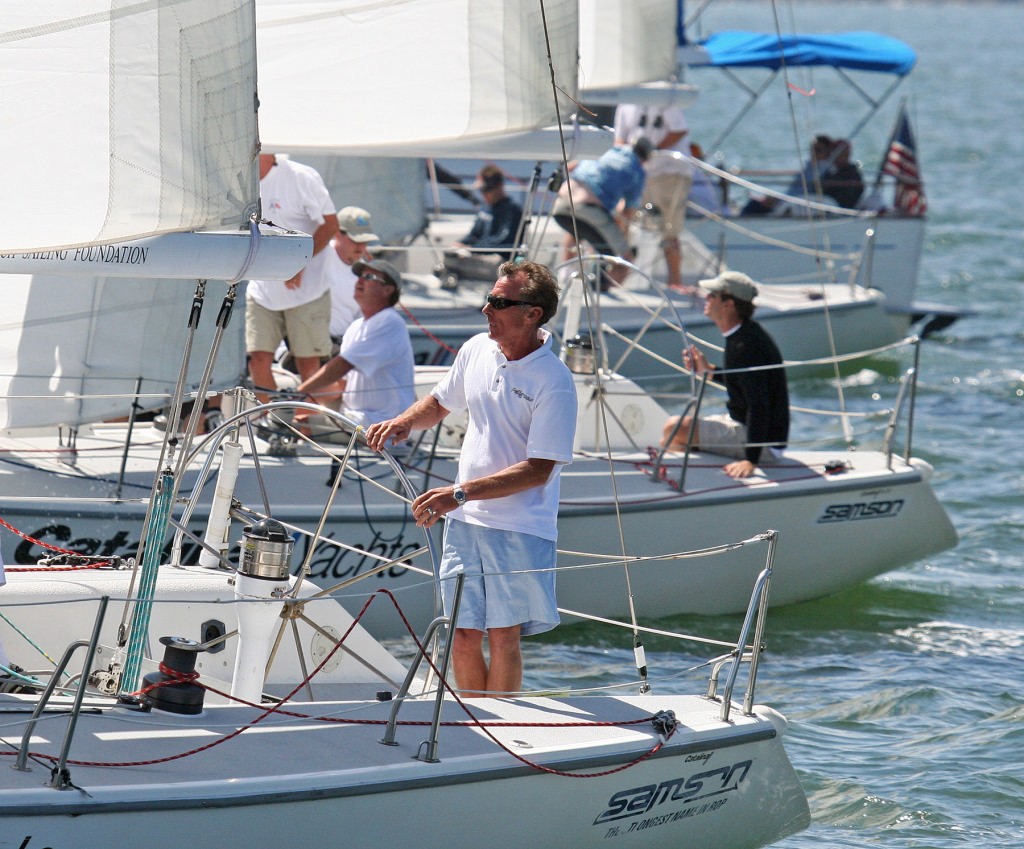 Chris Raab at the helm of one of the Long Beach Sailing Foundation's Catalina 37s leads off the start line - Ullman Sails Long Beach Race Week photo copyright Rich Roberts http://www.UnderTheSunPhotos.com taken at  and featuring the  class