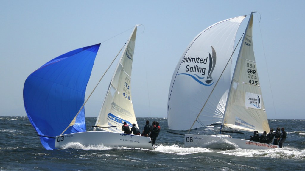 Andrea Racchelli (03) of Italy tries to control his boat and fight off John Pink (08) of the UK at the same time.  - 2007 Fullpower Melges 24 World Championship © Rich Roberts http://www.UnderTheSunPhotos.com