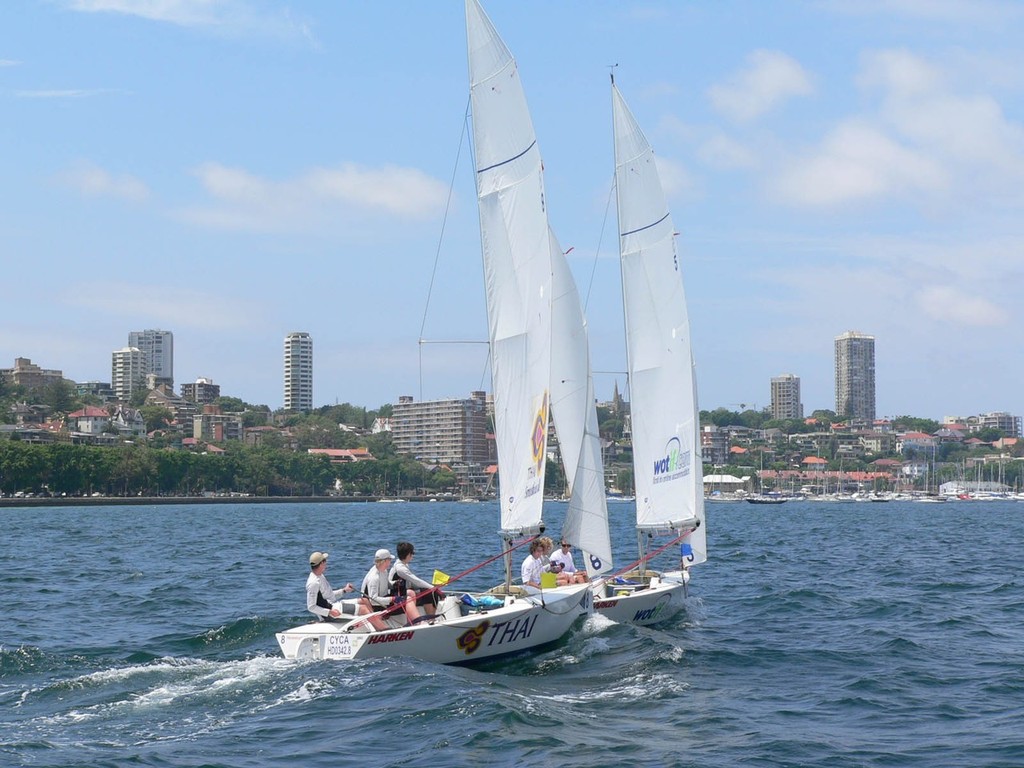 Mackenzie vs Tiller prestart - Musto International Youth Match Racing Championship © CYCA Staff - copyright