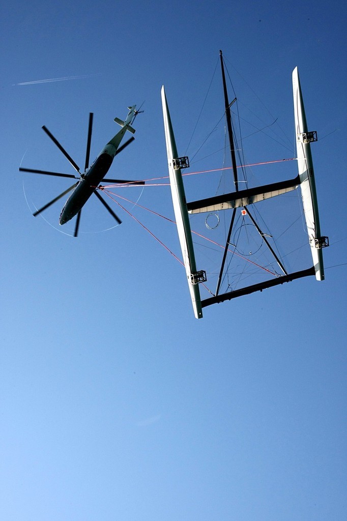 Alinghi 5 lifts off - flight for Genova, Italy © M. Martinoli