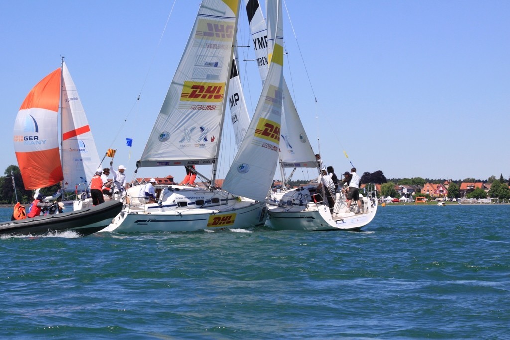    Peter Gilmour and Damien Iehl have a crashing time at Match Race Germany 2009 - Image © Andy Heinrich  © WMRT http://www.worldmatchracingtour.com