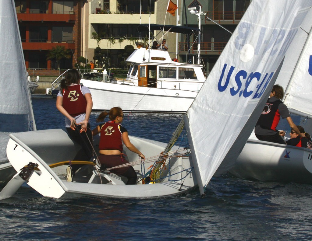 Boston College’s Briana Provancha and Katy Nastro roll-tack into leeward mark © Rich Roberts http://www.UnderTheSunPhotos.com