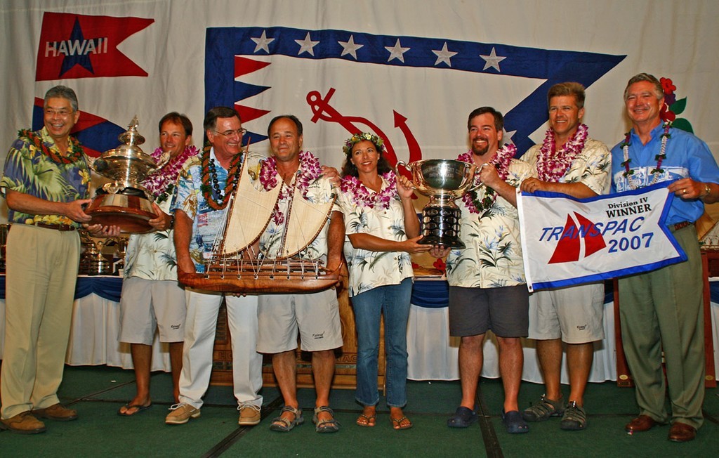 Transpac Commodore Al Garnier (3rd left) presents overall awards to brother Tom, skipper of Reinrag2 - 2007 Transpac © Rich Roberts http://www.UnderTheSunPhotos.com