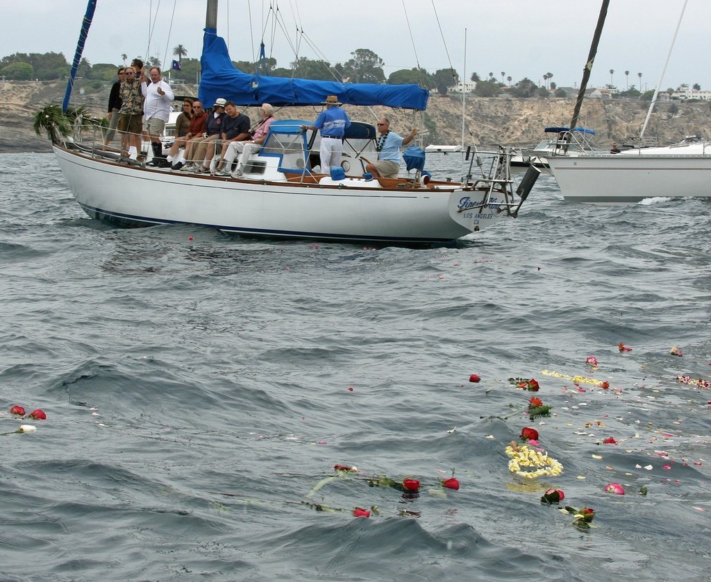 A Cal 40 passes flowery tribute to Wendy Siegal Before the start. - Transpac © Rich Roberts http://www.UnderTheSunPhotos.com