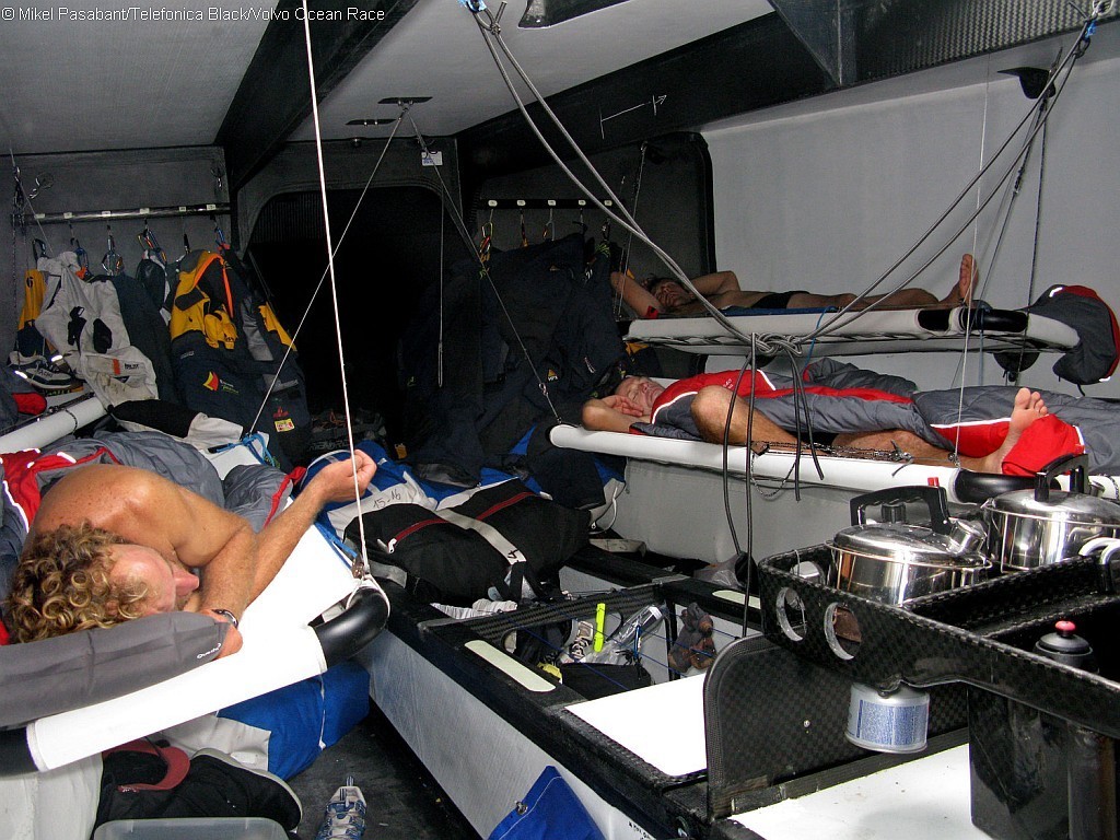 Some of the crew onboard Telefonica Black take a rest on leg 1 of the Volvo Ocean Race. -  © Volvo Ocean Race http://www.volvooceanrace.com