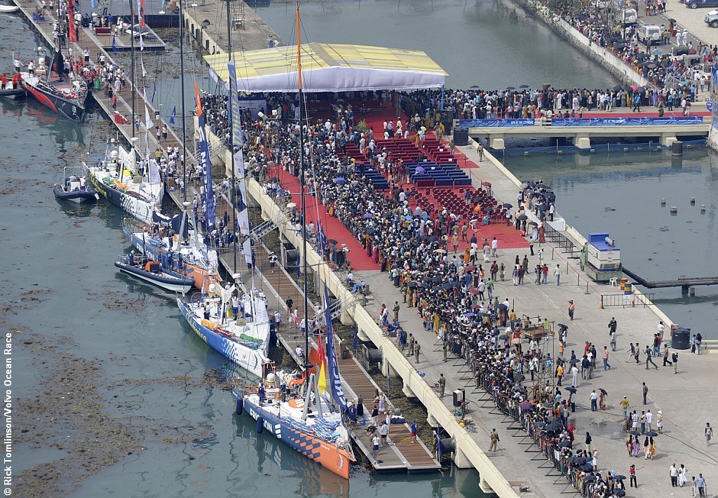 Crowds gathered on the dockside in Cochin, India, pre the 3rd leg start to Singapore © Rick Tomlinson/Volvo Ocean Race http://www.volvooceanrace.com