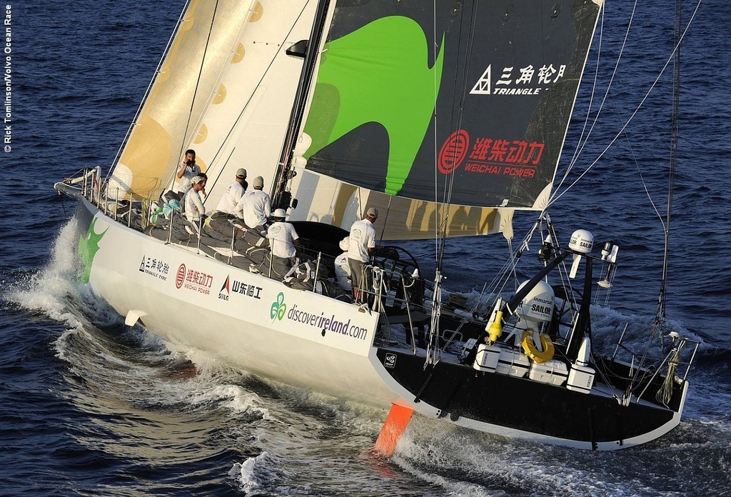 Green Dragon, skippered by Ian Walker from UK, finishes leg 2 of the Volvo Ocean Race from Cape Town, South Africa to Cochin, India © Rick Tomlinson/Volvo Ocean Race http://www.volvooceanrace.com