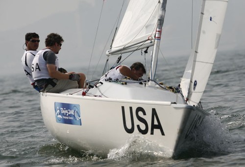Rick DOERR, Bill DONOHUE and Tim ANGLE of the USA compete on Day 2 of the Paralympics in Qingdao © Sailing2008.com