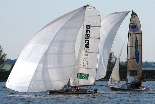 12ft Skiff Design Source and Aquaskipper soaking down hill © Courtesy 12ft Skiff Association