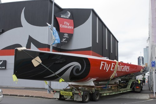 Emirates Team New Zealand’s TP52 is delivered from Cooksons boat yard to the teams base in Auckland.  © Chris Cameron/ETNZ http://www.chriscameron.co.nz