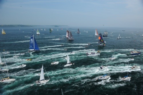 IMOCA 60 and Class 40 fleets at the start, with some of the 1000 spectator boats that accompanied the fleet  - The Artemis Transat 2008 © Vincent Curutchet/DPPI/ The Artemis Transat http://www.theartemistransat.com