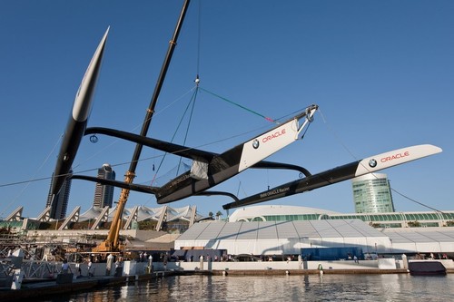 BOR 90 is relaunched after a month of modifications to accommodate rule changes and design development  © BMW Oracle Racing Photo Gilles Martin-Raget http://www.bmworacleracing.com