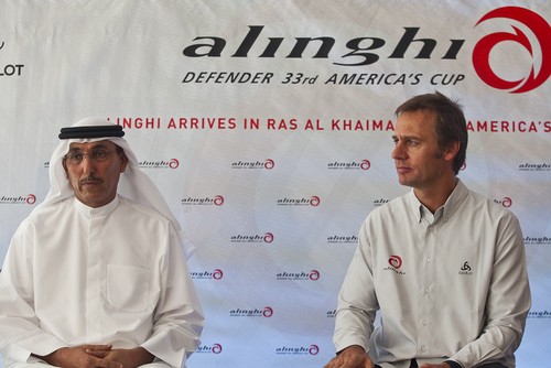 Ras Al Khaimah, 17/10/09<br />
Alinghi 5 in  Ras Al Khaimah<br />
Alinghi press conference in Ras Al Khaimah, venue of 33rd America’s  Cup.<br />
Sheikh Omar Bin Saqr Al Qasimi and Ernesto Bertarelli<br />
<br />
Guido Trombetta/Alinghi © Guido Trombetta/Team Alinghi