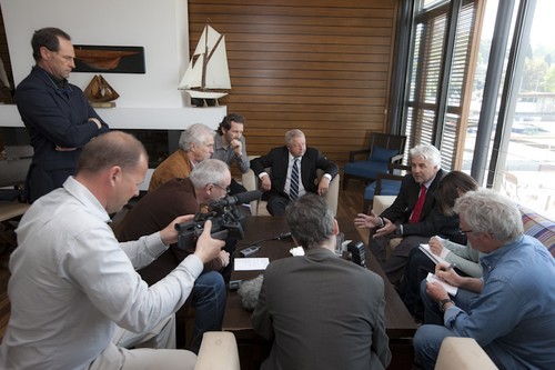 Alinghi skipper Brad Butterworth meets the media after the a meeting at Societe Nautique De Geneve<br />
 © Carlo Borlenghi/ Alinghi http://www.alinghi.com