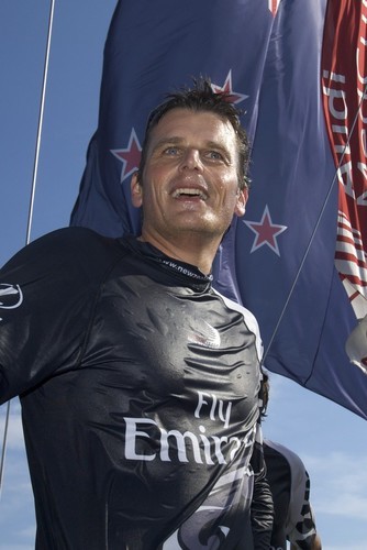 Emirates Team New Zealand Skipper Dean Barker wet but happy after  winning the Caja Mediterra´neo Region of Murcia Trophy and the MedCup 2009. 19/9/2009 © Emirates Team New Zealand / Photo Chris Cameron ETNZ 