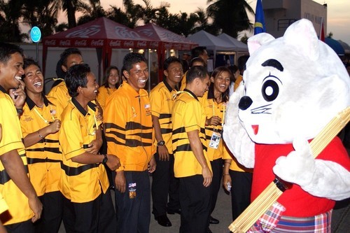 SEA Games mascot at play with the Malaysian sailing team, 24th SEA Games 2007 © Dave Moxey, RSYC