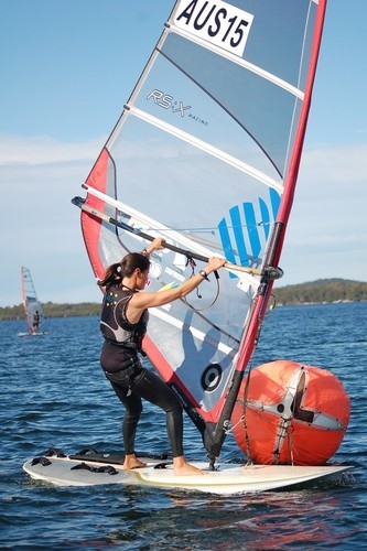 Olympian Jessica Crisp rounds her RS:X © Nicola Gourlay