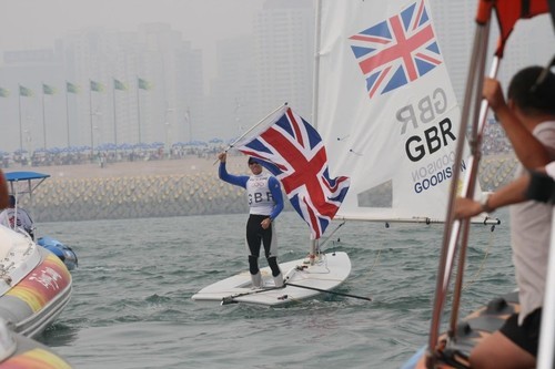 Paul Goodison (GBR) winner of the Gold Medal Mens Laser class 2008 Olympics © Richard Gladwell www.photosport.co.nz