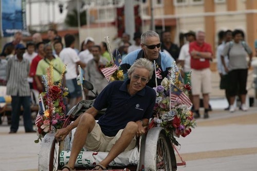 Raja Muda Selangor International Regatta 2008. Penang Trishaw Races. Plastic flowers and flags are a trishaw’s equivalent of go-fast stripes. © Guy Nowell http://www.guynowell.com