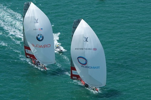  Louis Vuitton Pacific Series, TEAMORIGIN vs BMW Oracle Racing, TEAMORIGIN lead BMW Racing during leg two. © Ian Roman http://www.ianroman.com