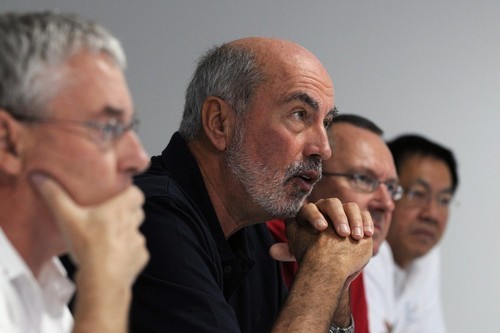 Chairman of the Expert Juror panel, David Tillett (AUS) extreme left, site alongside fellow Expert Juror member Bryan Willis in a hearing on then Volvo Ocean Race.<br />
 ©  David Kneale/Volvo Ocean Race http://www.volvooceanrace.com/