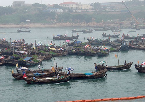 Sampans loaded with seaweed wait to unload © Team Advanced Equities
