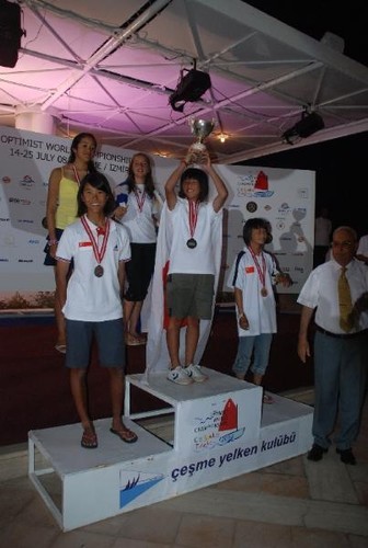 Singapore celebrates at the prize presentation, Optimist Worlds 2008 © SingaporeSailing