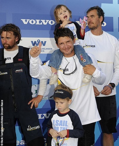 Rodion Luka from Ukraine is reunited with his children at the end of leg 1 of the Volvo Ocean Race.  © Rick Tomlinson/Volvo Ocean Race http://www.volvooceanrace.com