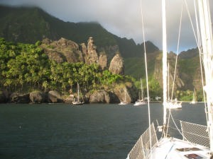 Nautilus in the Baie des Vierges, Fatu Hiva - Solo circumnavigation by Ron Sim in his Bavaria 36 'Nautilus' photo copyright Ron Sim taken at  and featuring the  class
