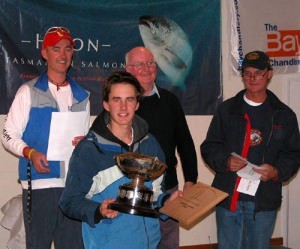 Ben Price accepts the B.K Price Trophy. L-R PESC Vice Commodore Steve Harrison, Ben Price, John Price, Commodore Gavin Rigby photo copyright Sue Hall taken at  and featuring the  class