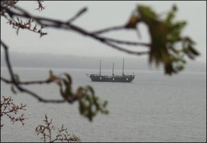 Raw Faith anchored in Rockland after rescue © SW