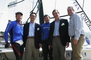 SEIKO Velatura 49er crew + SEIKO’. (L to R) = Mr Joe Dekock (Crew SEIKO 49er), Mr. Shun Tanaka (MD SEIKO Australia), Mr. Clynton Wade-Lehman (Skipper SEIKO 49er), Mr. Stuart Smith (Group Marketing Manager SEIKO Australia), Mr. Brett Neill (Group Sales Manager Oceania SEIKO Australia) photo copyright Seiko taken at  and featuring the  class