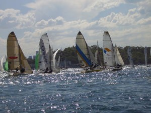 The NZ team line up in the SsangYong 18ft Worlds in Sydney photo copyright Fanny van Leeuwen taken at  and featuring the  class