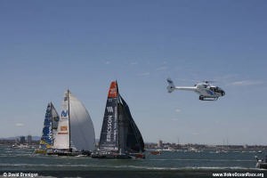 Helicopter almost lamps on Ericsson  Volvo Ocean Race Leg 3 start Melbourne photo copyright Volvo Ocean Race/ David Branigan taken at  and featuring the  class