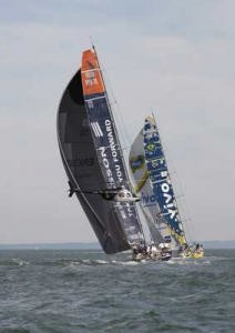 Volvo Ocean Race Melbourne Feb 12 restart of Leg 3 to Wellington NZ Volvo Open 70's on the start line in Melbourne. Ericsson ahead of Brasil 1 at the start ©Rick Tomlinson photo copyright Volvo Ocean Race http://www.volvooceanrace.com taken at  and featuring the  class