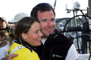 Skipper Mike Sanderson (NZL) is greeted by his fiancé Emma Richards at the dock after ABN AMRO ONE wins Leg 5 of the Volvo Ocean Race to Baltimore, Maryland, USA ©Martin Stockbridge/Volvo Ocean Race photo copyright Volvo Ocean Race http://www.volvooceanrace.com taken at  and featuring the  class