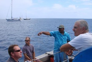 Bob Marsters and checked-in yachties - not allowed to come on board photo copyright BW Media taken at  and featuring the  class