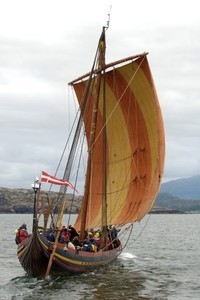 Sea Stallion under sail, bound for Loch Inver. Photo: Werner Karrasch. Copyright: The Viking Ship Museum, Denmark - The Sea Stallion of Glendalough ©  SW