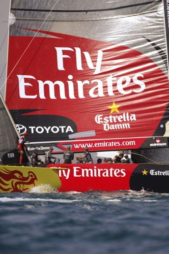 Emirates Team New Zealand NZL92 and China Team CHN95 run at the start line in their round Robin two match of the Louis Vuitton Cup. 6/5/2007 © Emirates Team New Zealand / Photo Chris Cameron ETNZ 