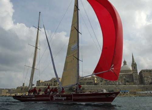 Steinlager Mediterranean Bank Thuraya finishes the Rolex Middle Sea Race ©  Rolex/ Kurt Arrigo http://www.regattanews.com