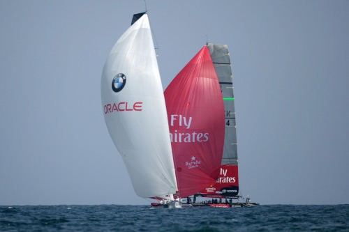 BMW Oracle Racing scores a vital win against Emirates Team NZ on Day 3 of Act 10 © BMW Oracle Racing Photo Gilles Martin-Raget http://www.bmworacleracing.com