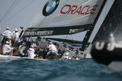 All concentration aboard USA-87 © BMW Oracle Racing Photo Gilles Martin-Raget http://www.bmworacleracing.com