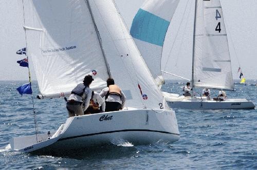 The RNZYS crew exits from a tack in the semi-finals of the Govenor’s Cup © Balboa Yacht Club