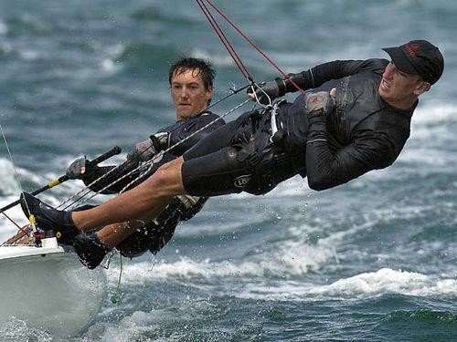 Geoffrey Woolley and Mark Overington (NZL) are fourth overall in the 470 class © Jeff Crow/ Sport the Library http://www.sportlibrary.com.au