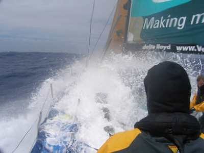 Taking one over bow on ABN Amro One during her record run © Volvo Ocean Race http://www.volvooceanrace.com