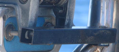 Locking device shown here locking motor to boat’s rail © BW Media
